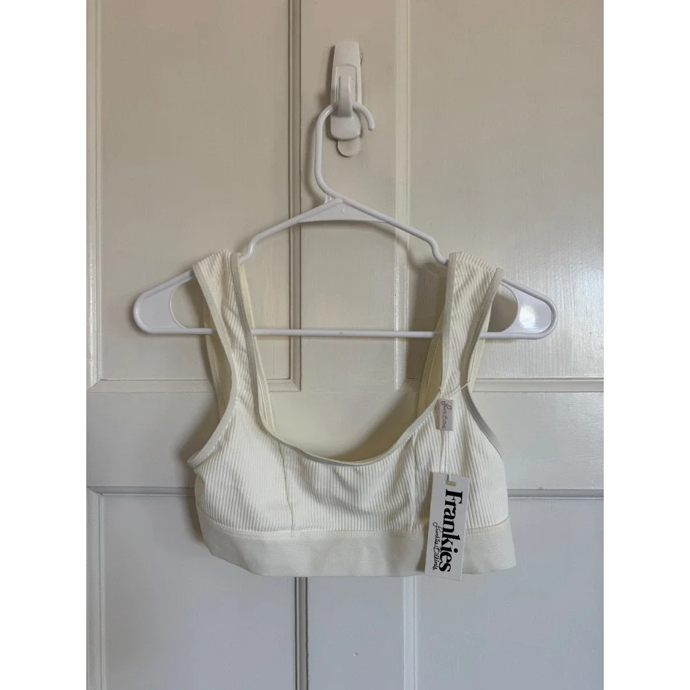 NWT‎ Frankie's Bikini's Drew white ribbed bikini top size medium